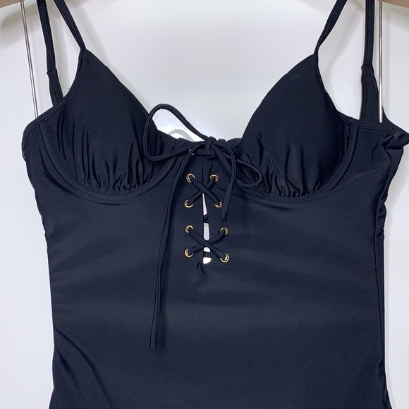 NWT EKOUAER Black Lace Up Tie One Piece Bikini Swimsuit Size Small - Picture 6 of 6